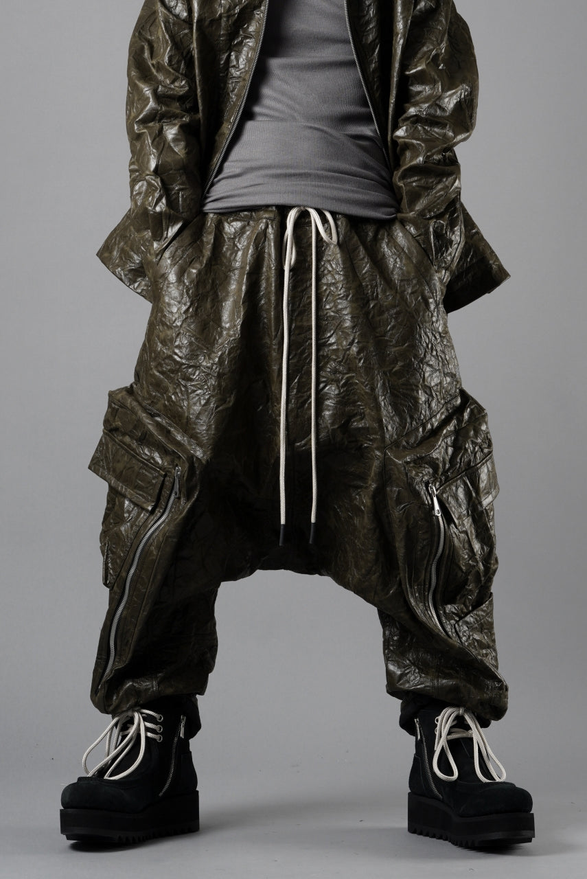 画像をギャラリービューアに読み込む, A.F ARTEFACT DROPCLOTCH WIDE PANTS / WASHER SYNTHETIC LEATHER (KHAKI)