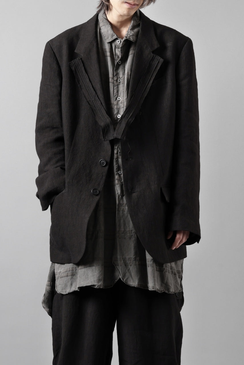画像をギャラリービューアに読み込む, Y's for men 3 BUTTONS JACKET WITH DECORATIVE CLOTH / 40 LINEN (BLACK)