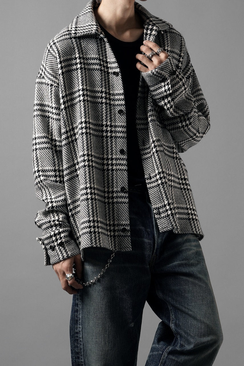 Load image into Gallery viewer, N/07 OPEN COLLAR L/S SHIRT / HOUNDSTOOTH GLEN CHECK (WHITE x GREY)