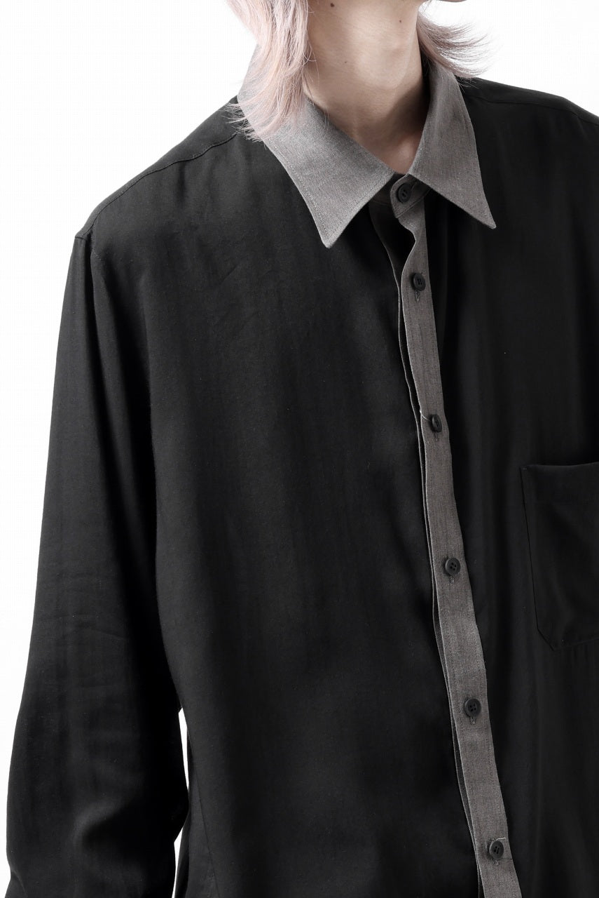 画像をギャラリービューアに読み込む, Y's for men SWITCHING COLLAR-PLACKET SHIRT / CELLULOSE LINEN (BLACK)
