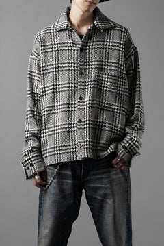 Load image into Gallery viewer, N/07 OPEN COLLAR L/S SHIRT / HOUNDSTOOTH GLEN CHECK (WHITE x GREY)