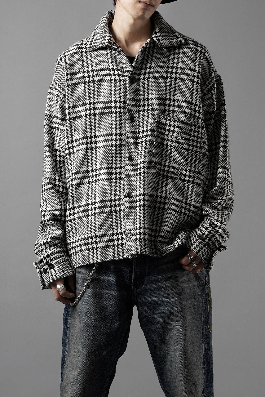 Load image into Gallery viewer, N/07 OPEN COLLAR L/S SHIRT / HOUNDSTOOTH GLEN CHECK (WHITE x GREY)