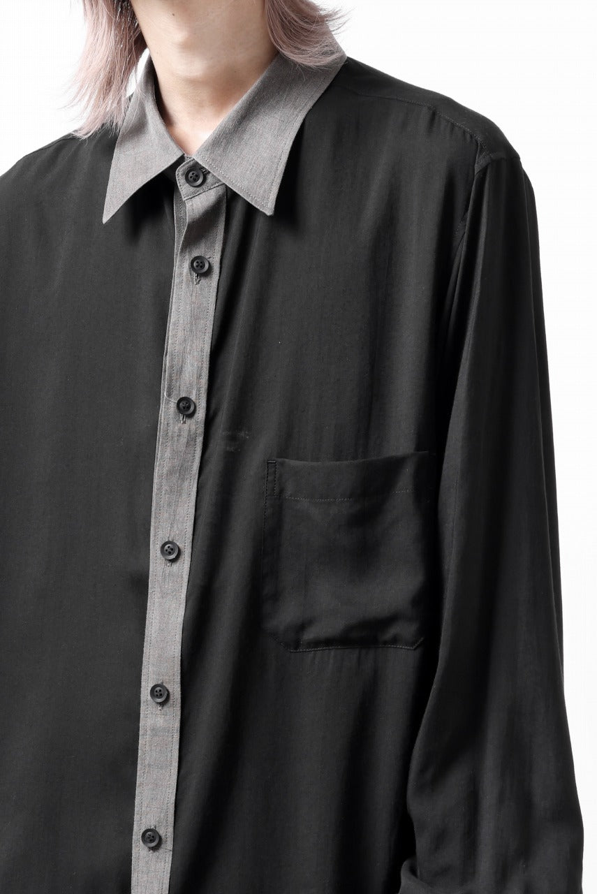 画像をギャラリービューアに読み込む, Y's for men SWITCHING COLLAR-PLACKET SHIRT / CELLULOSE LINEN (BLACK)
