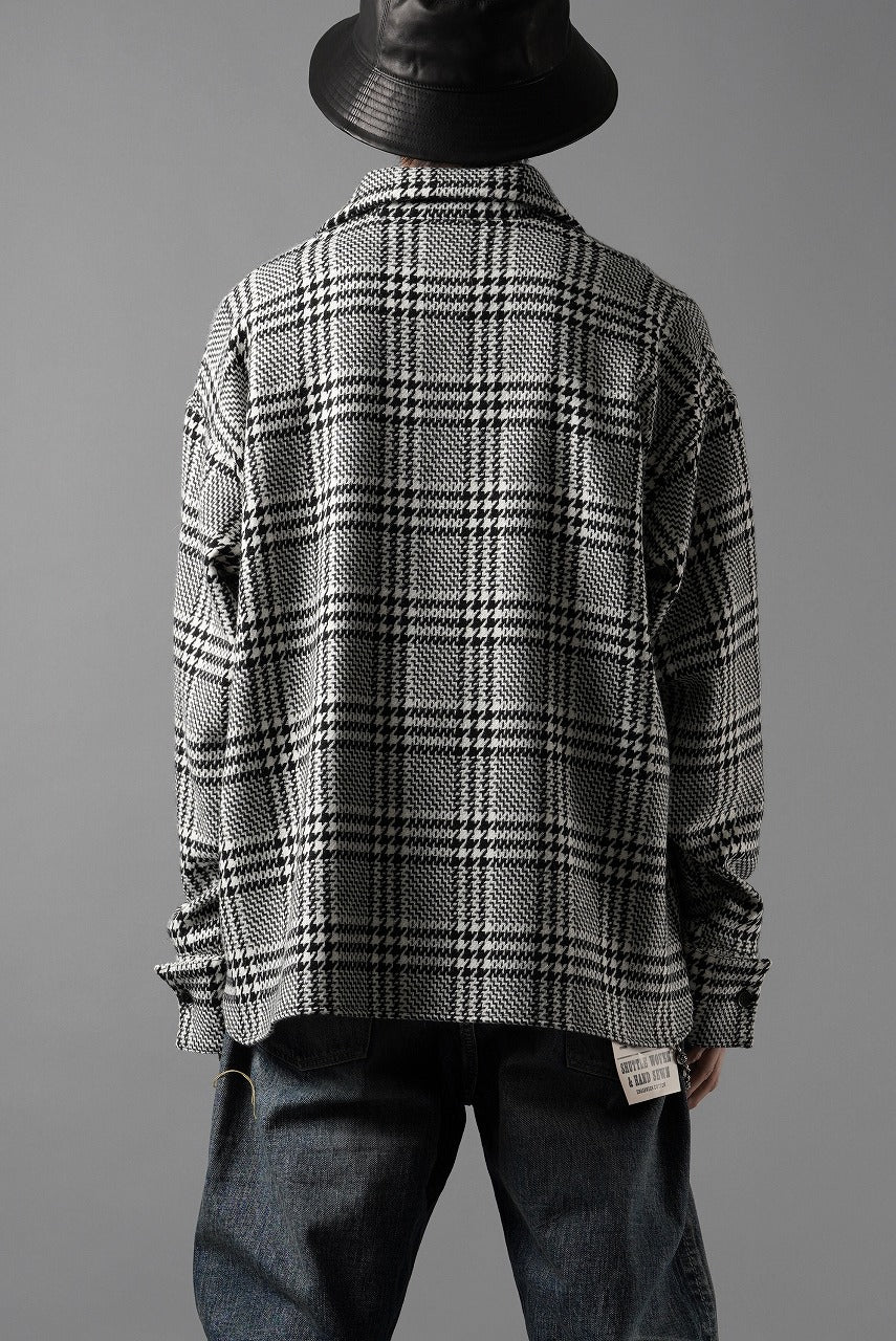 Load image into Gallery viewer, N/07 OPEN COLLAR L/S SHIRT / HOUNDSTOOTH GLEN CHECK (WHITE x GREY)