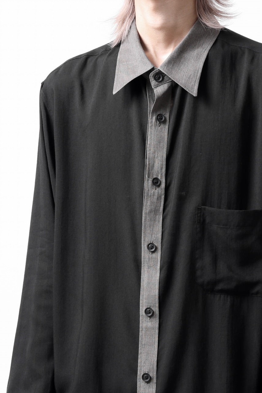 画像をギャラリービューアに読み込む, Y's for men SWITCHING COLLAR-PLACKET SHIRT / CELLULOSE LINEN (BLACK)