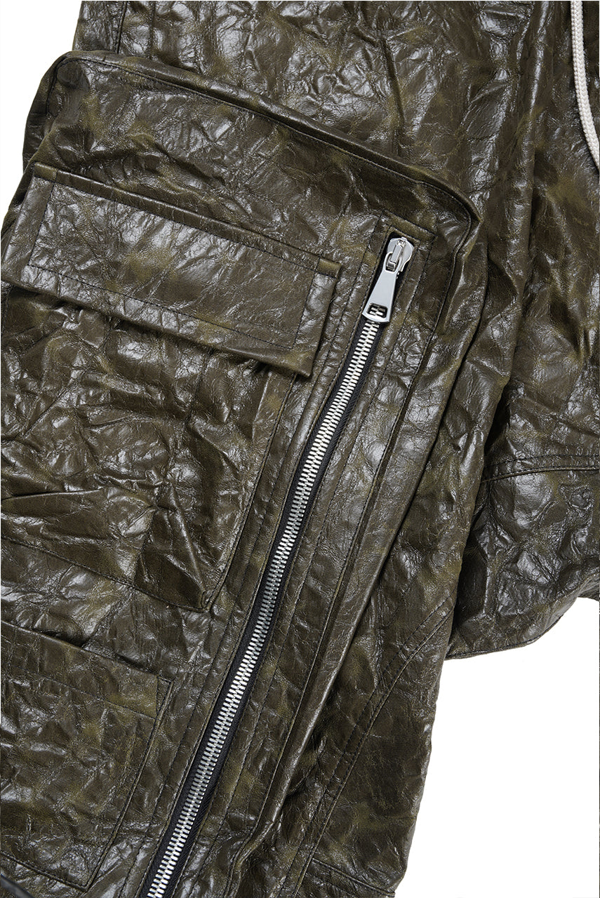 画像をギャラリービューアに読み込む, A.F ARTEFACT DROPCLOTCH WIDE PANTS / WASHER SYNTHETIC LEATHER (KHAKI)