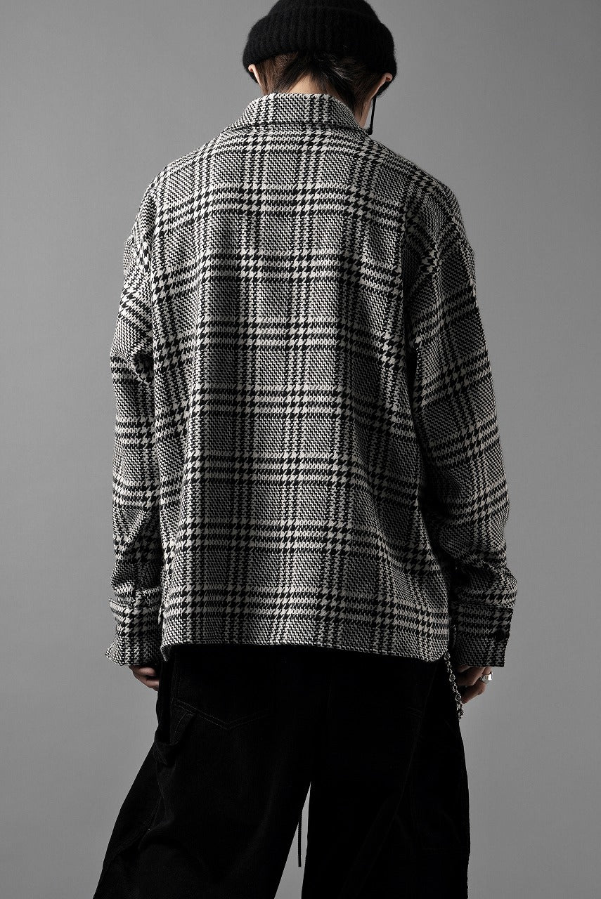 Load image into Gallery viewer, N/07 OPEN COLLAR L/S SHIRT / HOUNDSTOOTH GLEN CHECK (WHITE x BLACK)