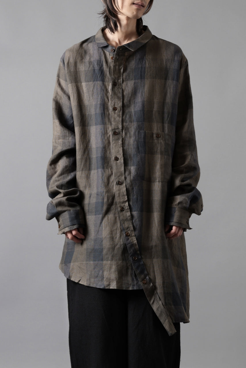 画像をギャラリービューアに読み込む, Aleksandr Manamis Asymmetry Shirt / Organic Linen (CHECKED)