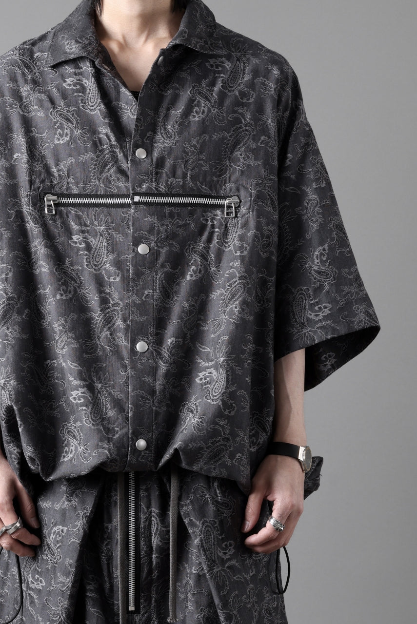 画像をギャラリービューアに読み込む, A.F ARTEFACT FRONT ZIP SQUEEZING SHIRT / PAISLEY JACQUARD (D.GREY)