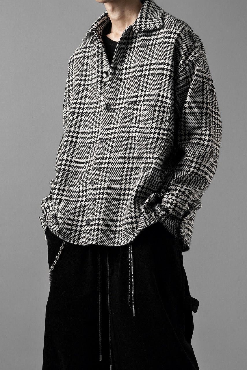 Load image into Gallery viewer, N/07 OPEN COLLAR L/S SHIRT / HOUNDSTOOTH GLEN CHECK (WHITE x BLACK)