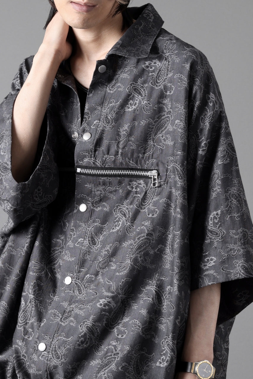 画像をギャラリービューアに読み込む, A.F ARTEFACT FRONT ZIP SQUEEZING SHIRT / PAISLEY JACQUARD (D.GREY)