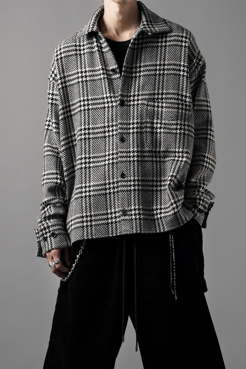 Load image into Gallery viewer, N/07 OPEN COLLAR L/S SHIRT / HOUNDSTOOTH GLEN CHECK (WHITE x BLACK)