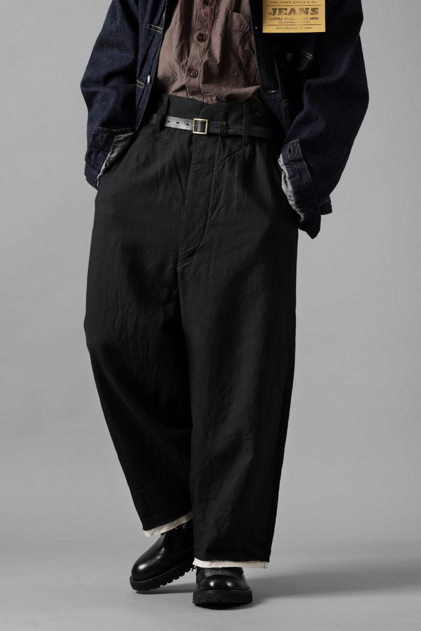画像をギャラリービューアに読み込む, KLASICA "GALWAY" CUT OFF BOLD STRAIGHT TROUSERS / "END ON END" SUPER 120's WOOL x HEMP (MATT BLACK)
