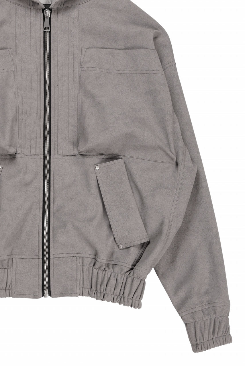 Load image into Gallery viewer, A.F ARTEFACT HOODED ZIP UP BLOUSON / SYNTHETIC SUEDE LEATHER (GREY)