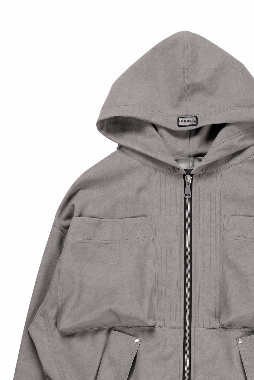 Load image into Gallery viewer, A.F ARTEFACT HOODED ZIP UP BLOUSON / SYNTHETIC SUEDE LEATHER (GREY)