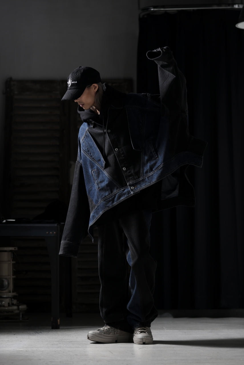 画像をギャラリービューアに読み込む, Feng Chen Wang DECONSTRUCTED DENIM JACKET (BLACK/NAVY)