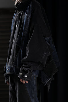 画像をギャラリービューアに読み込む, Feng Chen Wang DECONSTRUCTED DENIM JACKET (BLACK/NAVY)