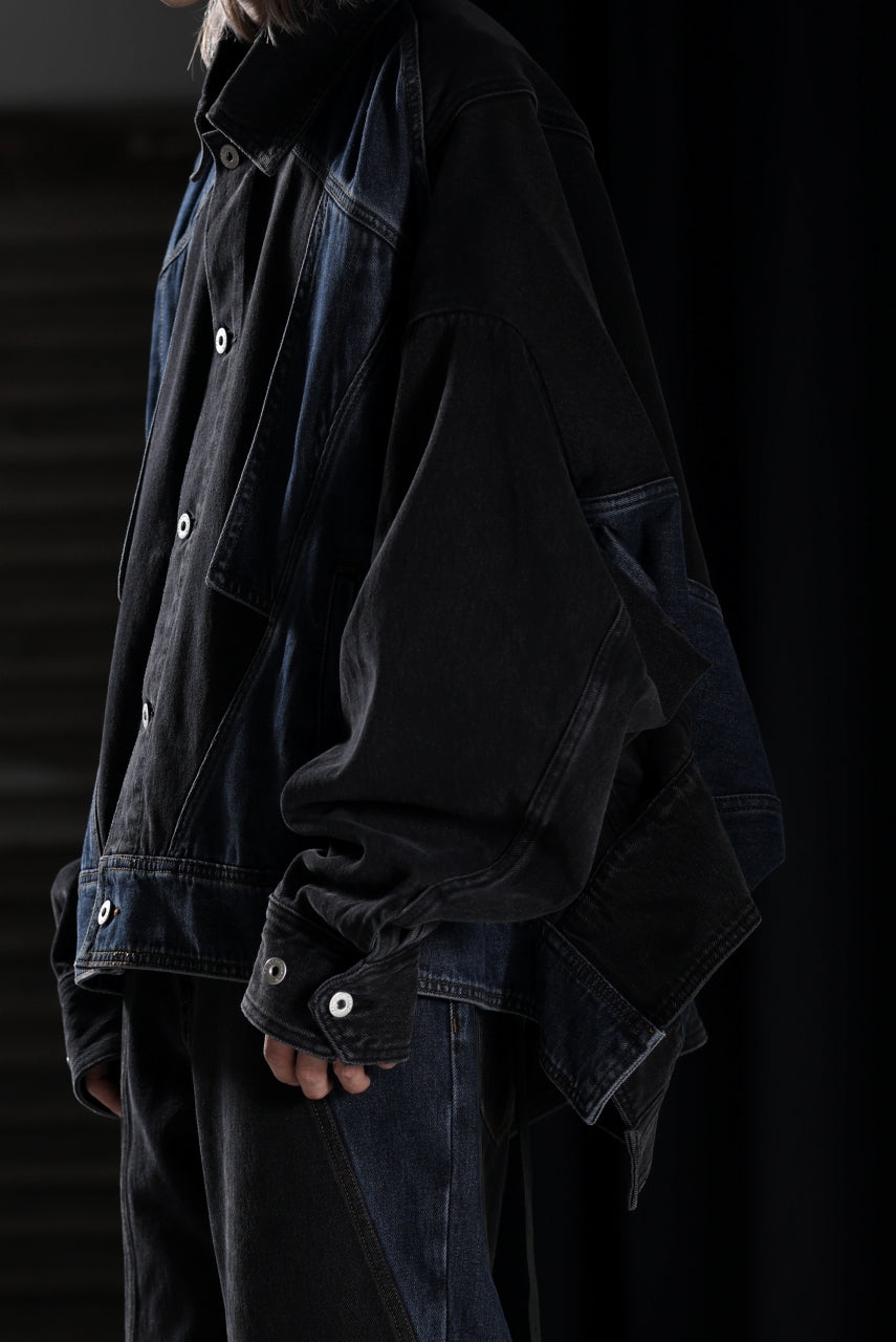 画像をギャラリービューアに読み込む, Feng Chen Wang DECONSTRUCTED DENIM JACKET (BLACK/NAVY)