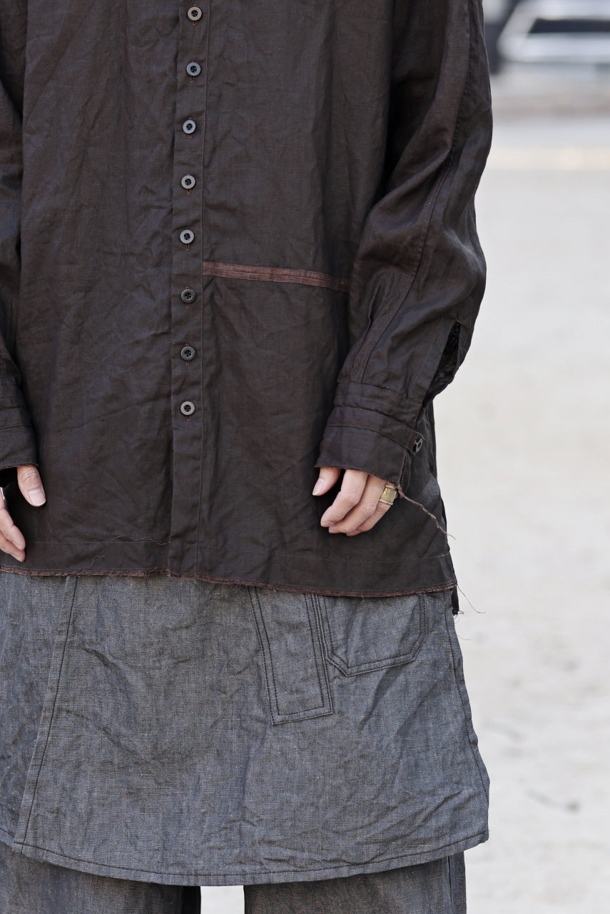 画像をギャラリービューアに読み込む, KLASICA "SH-044" SPLIT RAGLAN COLLAR LESS SHIRTS / BENGARA & SUMI COATED LINEN (BENGARA)