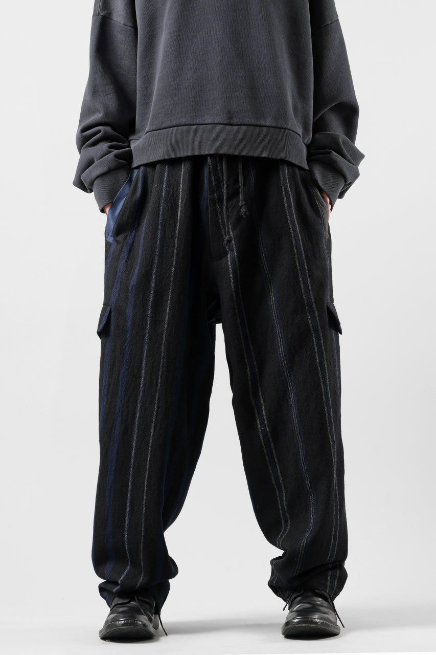画像をギャラリービューアに読み込む, Y's for men STRIPED PATTERN PANTS / WOOL SURGE STRIPE (BLACK)
