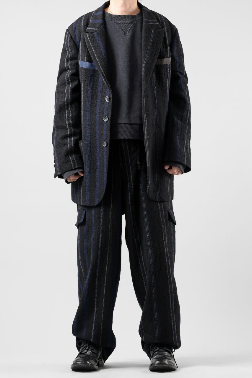 画像をギャラリービューアに読み込む, Y's for men 3B PEAKED LAPEL JACKET / WOOL SURGE STRIPE (BLACK)