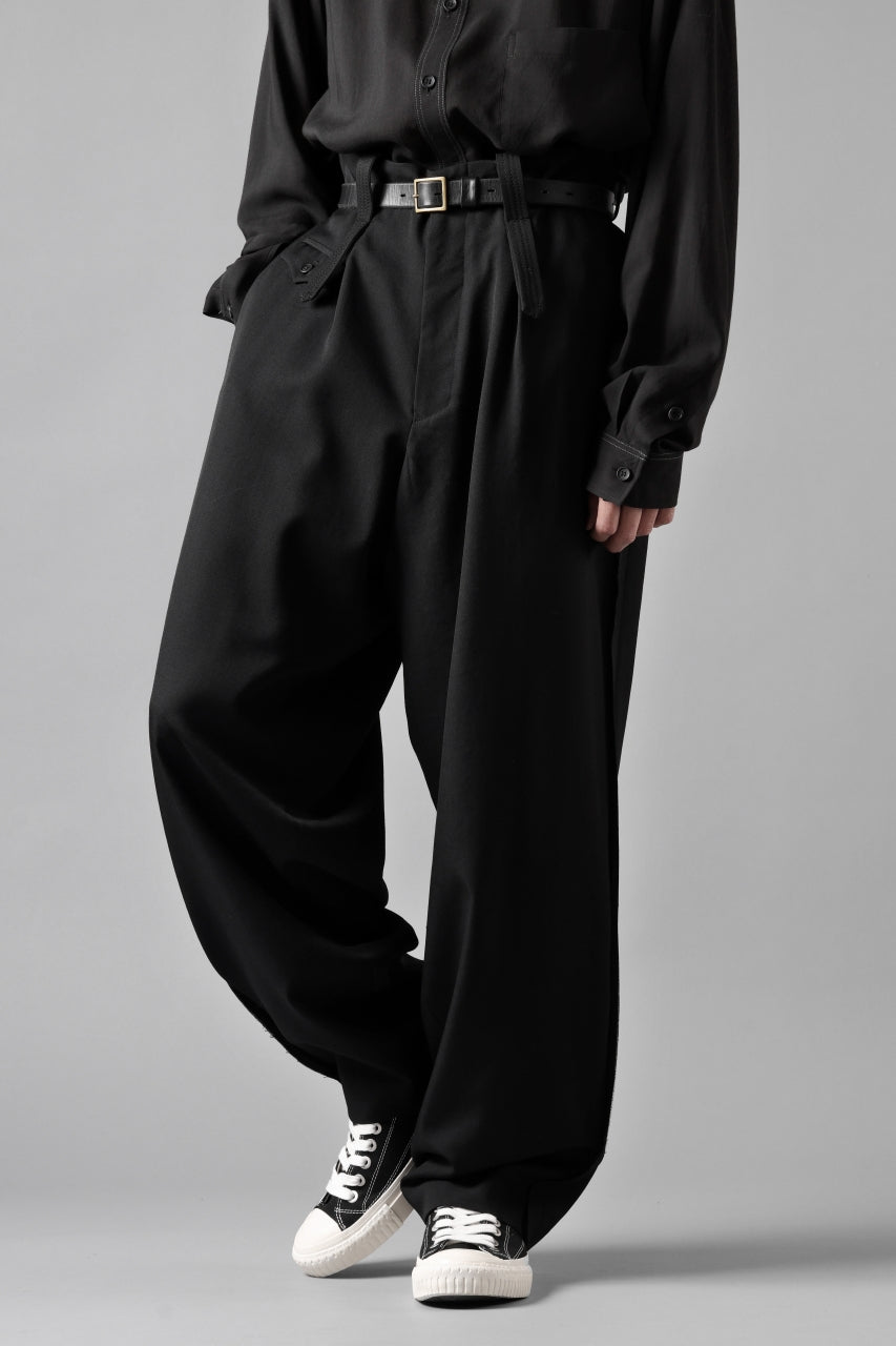 画像をギャラリービューアに読み込む, Y's for men WITH DECORATIVE CLOTH TAPERED PANTS / WRINKLE WOOL GABARDINE (BLACK)