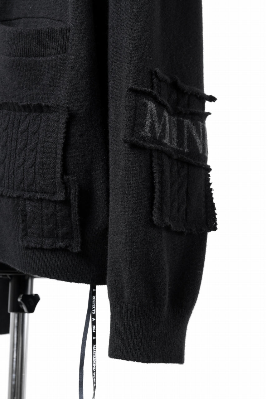 画像をギャラリービューアに読み込む, MASTERMIND WORLD PATCHWORK CARDIGAN / CASHMERE KNIT (BLACK)