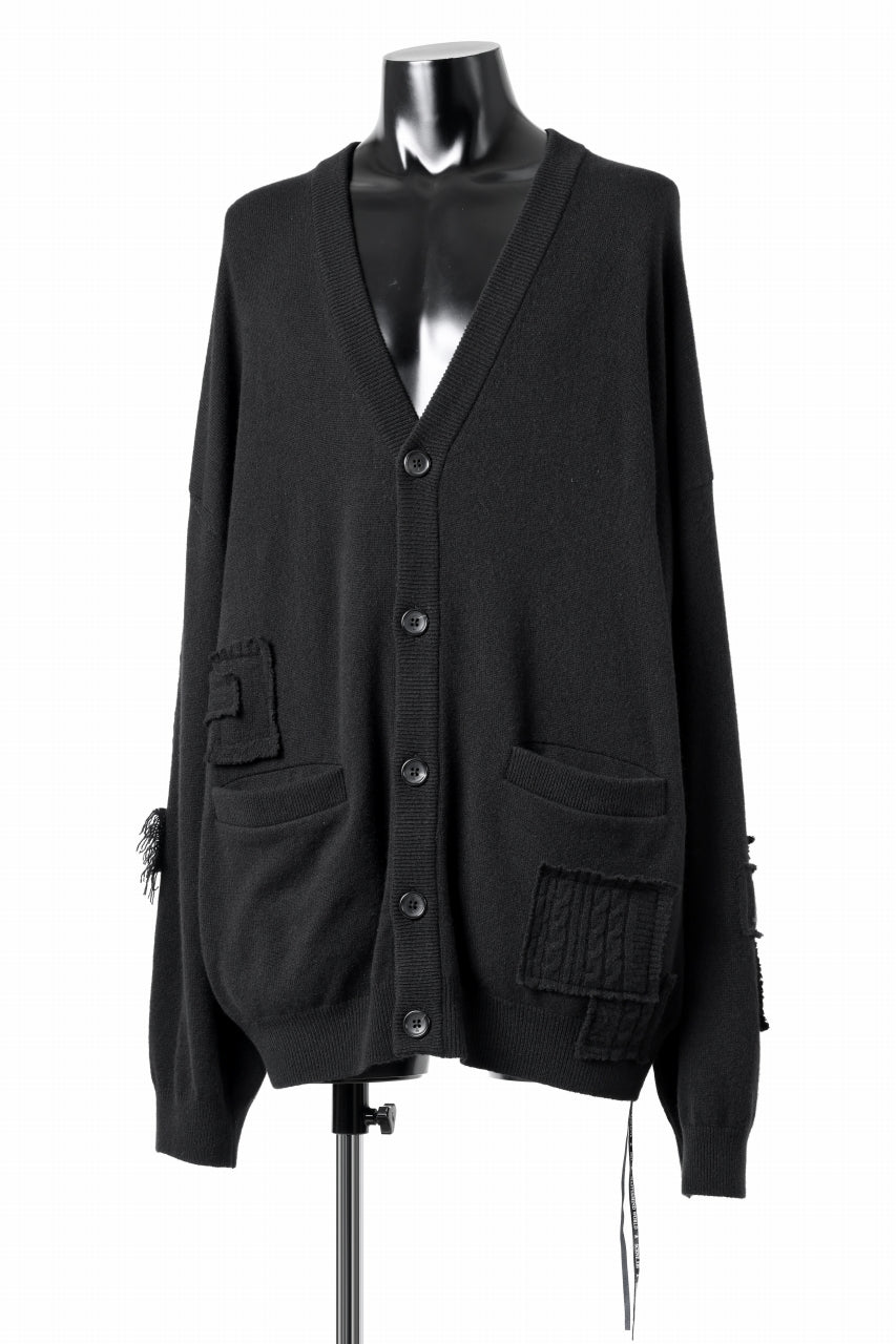 画像をギャラリービューアに読み込む, MASTERMIND WORLD PATCHWORK CARDIGAN / CASHMERE KNIT (BLACK)