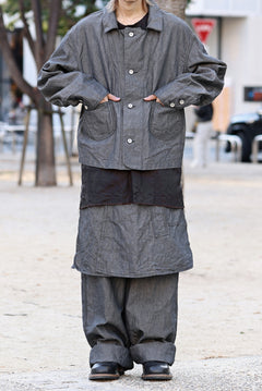 画像をギャラリービューアに読み込む, KLASICA "SOLO WOOD" LOOSE FIT SHORT COVER ALL / 9.7oz COTTON x LINEN CHAMBRAY (GRAY DENIM)