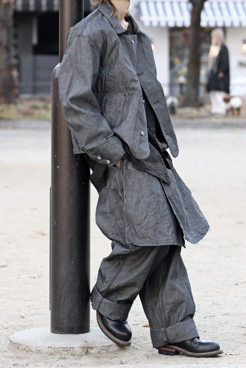 画像をギャラリービューアに読み込む, KLASICA "SOLO WOOD" LOOSE FIT SHORT COVER ALL / 9.7oz COTTON x LINEN CHAMBRAY (GRAY DENIM)