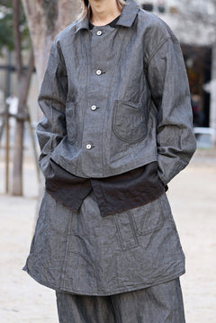 画像をギャラリービューアに読み込む, KLASICA "SOLO WOOD" LOOSE FIT SHORT COVER ALL / 9.7oz COTTON x LINEN CHAMBRAY (GRAY DENIM)