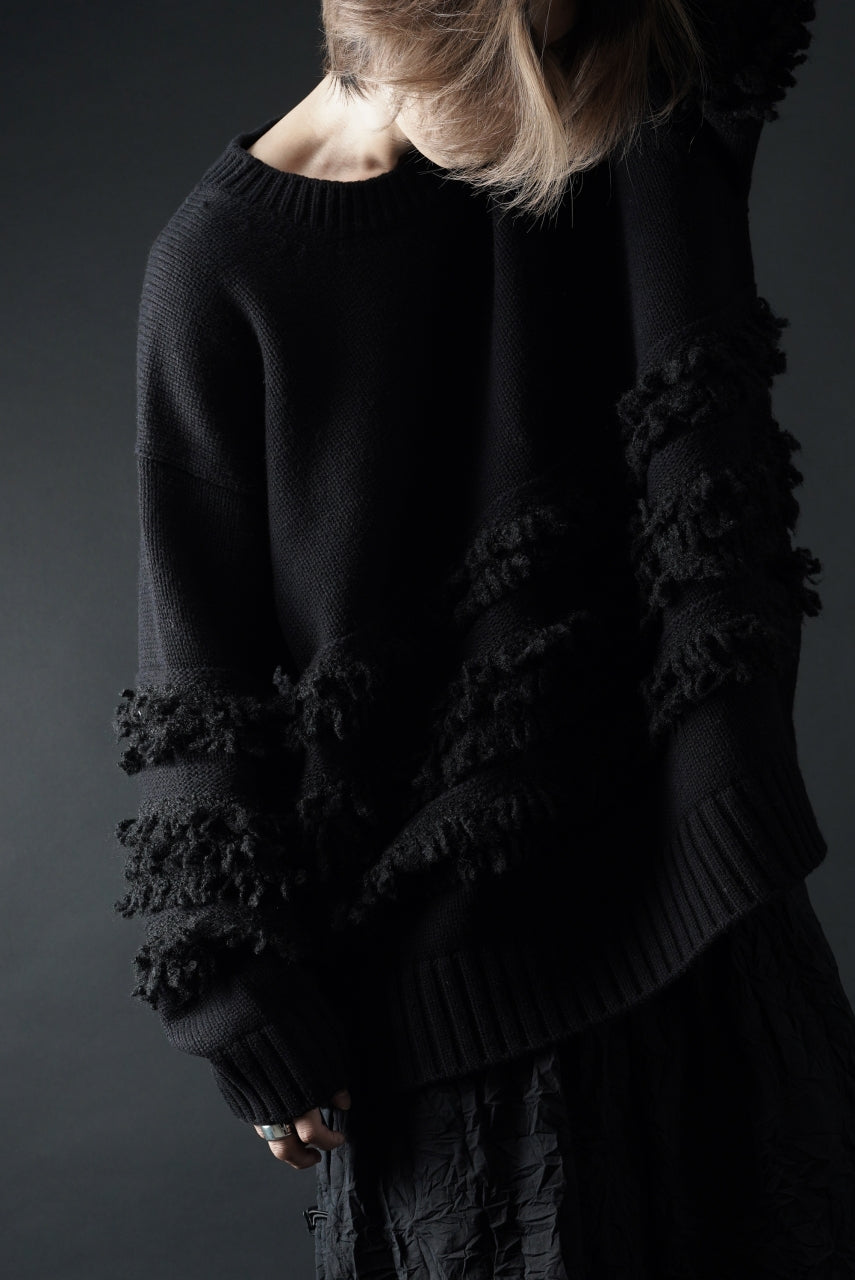 画像をギャラリービューアに読み込む, F/CE. DUAL TEXTURE SHIFTED LINES KNIT (BLACK)