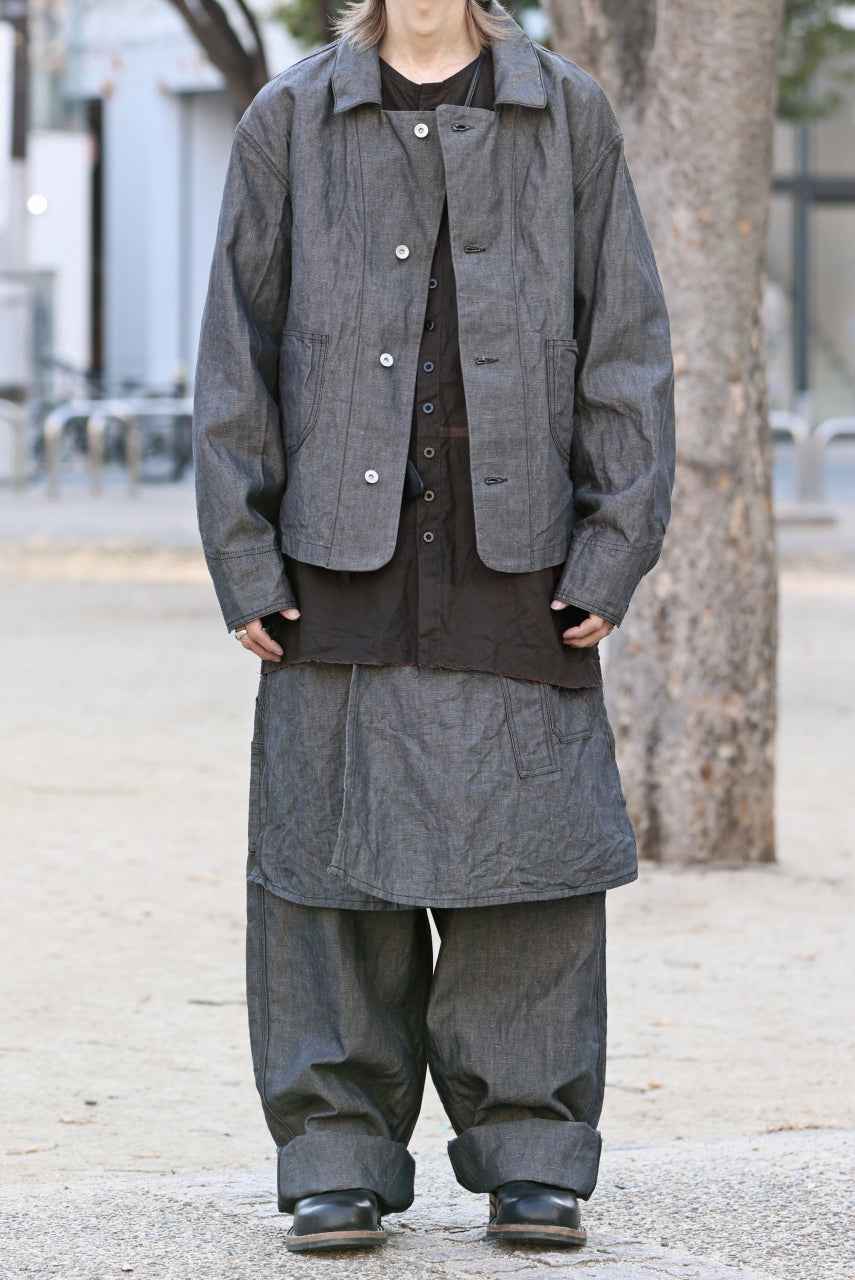 画像をギャラリービューアに読み込む, KLASICA "SOLO WOOD" LOOSE FIT SHORT COVER ALL / 9.7oz COTTON x LINEN CHAMBRAY (GRAY DENIM)