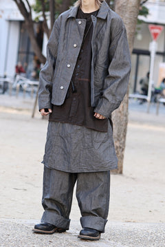 画像をギャラリービューアに読み込む, KLASICA "SOLO WOOD" LOOSE FIT SHORT COVER ALL / 9.7oz COTTON x LINEN CHAMBRAY (GRAY DENIM)