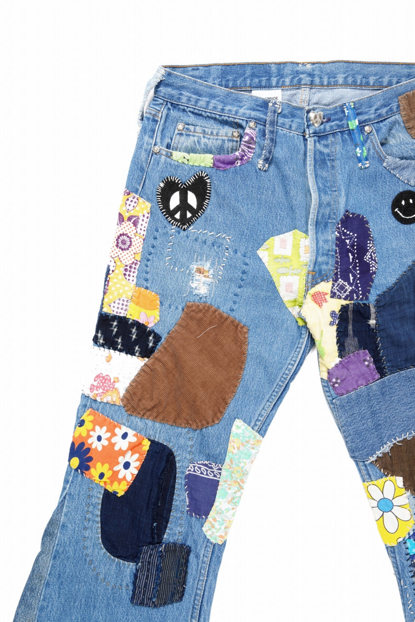 画像をギャラリービューアに読み込む, READYMADE HIPPIE DENIM PANTS / VINTAGE REMAKE + ART CRAFT (BLUE)
