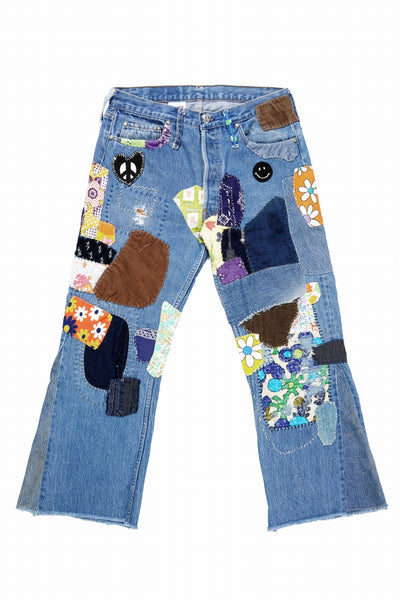 READYMADE HIPPIE DENIM PANTS / VINTAGE REMAKE + ART CRAFT (BLUE)
