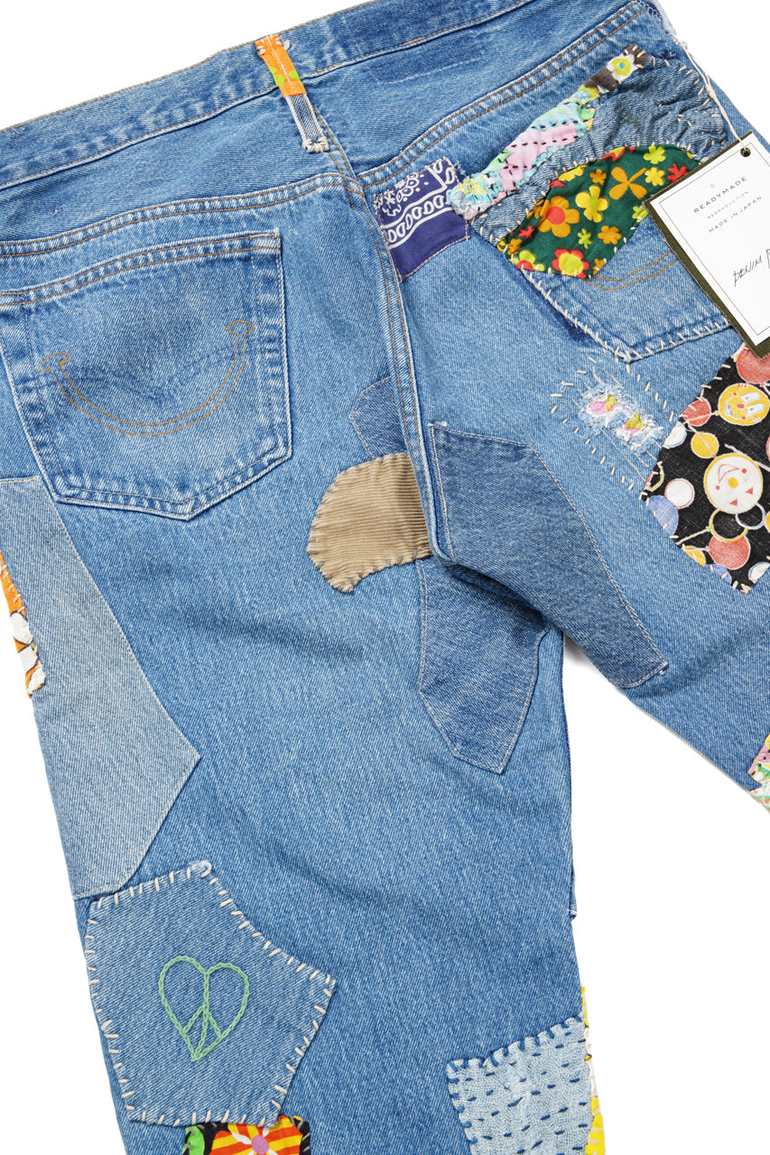 画像をギャラリービューアに読み込む, READYMADE HIPPIE DENIM PANTS / VINTAGE REMAKE + ART CRAFT (BLUE)