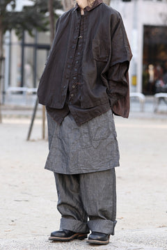 画像をギャラリービューアに読み込む, KLASICA "SH-047" EXTRA DROPPED 1/2 SLEEVE SHIRTS / BENGARA & SUMI COATED LINEN (BENGARA)