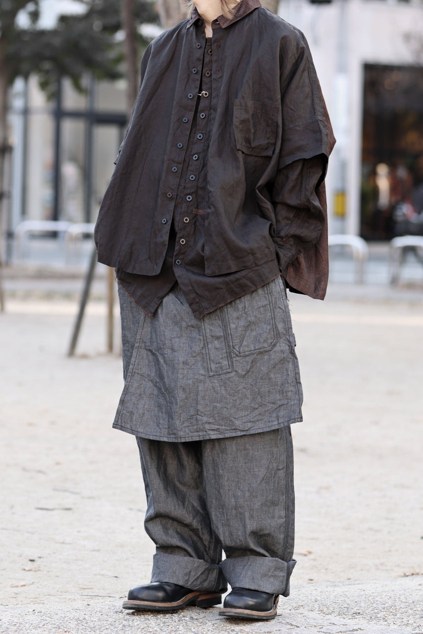 画像をギャラリービューアに読み込む, KLASICA "SH-047" EXTRA DROPPED 1/2 SLEEVE SHIRTS / BENGARA & SUMI COATED LINEN (BENGARA)