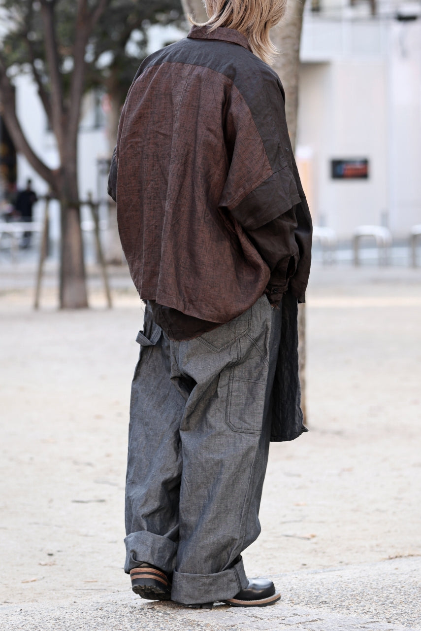 画像をギャラリービューアに読み込む, KLASICA "SH-044" SPLIT RAGLAN COLLAR LESS SHIRTS / BENGARA & SUMI COATED LINEN (BENGARA)