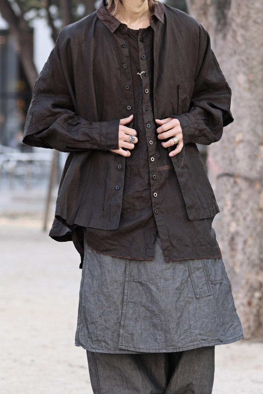 画像をギャラリービューアに読み込む, KLASICA "SH-047" EXTRA DROPPED 1/2 SLEEVE SHIRTS / BENGARA & SUMI COATED LINEN (BENGARA)