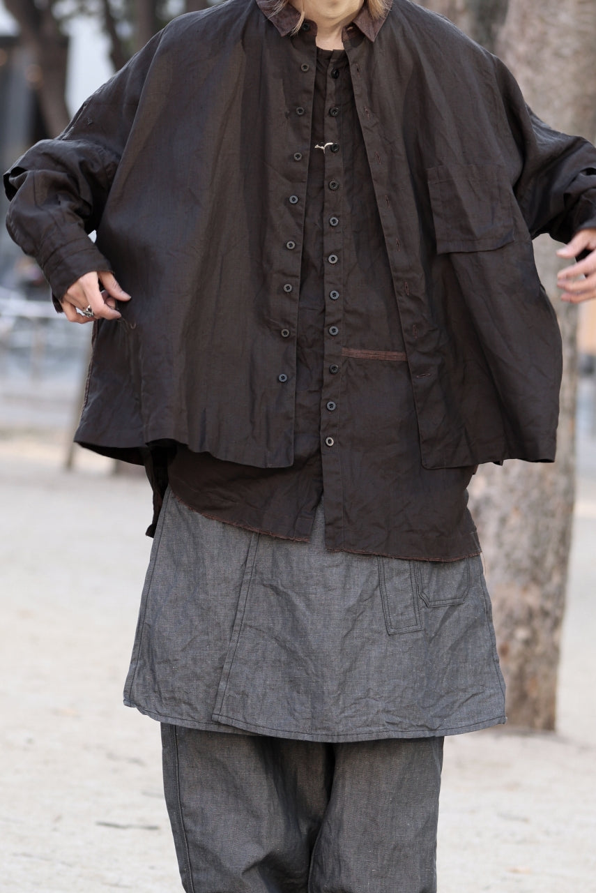画像をギャラリービューアに読み込む, KLASICA "SH-047" EXTRA DROPPED 1/2 SLEEVE SHIRTS / BENGARA & SUMI COATED LINEN (BENGARA)
