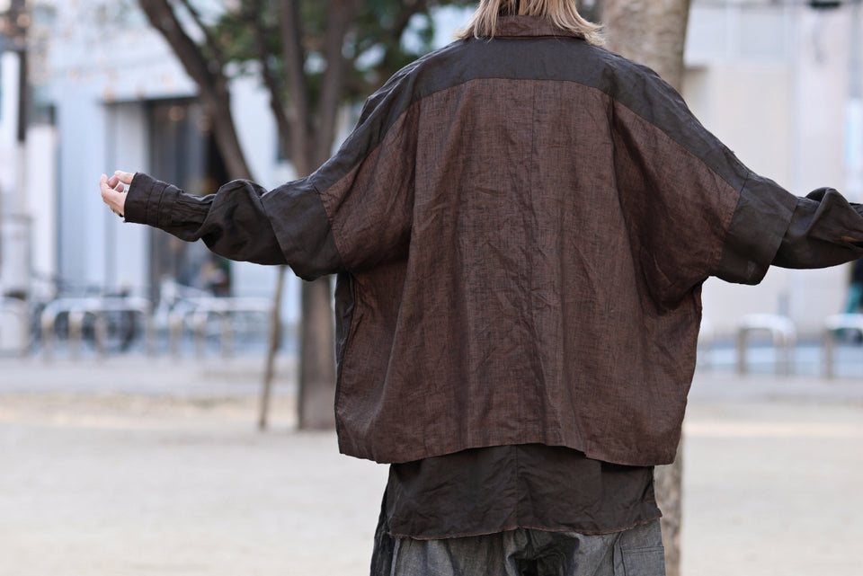 画像をギャラリービューアに読み込む, KLASICA "SH-047" EXTRA DROPPED 1/2 SLEEVE SHIRTS / BENGARA & SUMI COATED LINEN (BENGARA)