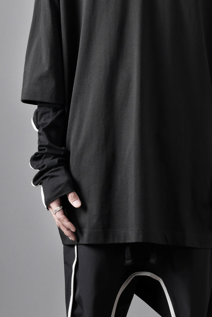 thom/krom OVERSIZED LAYER PIPING SLEEVE TEE / COTTON JERSEY (BLACK)