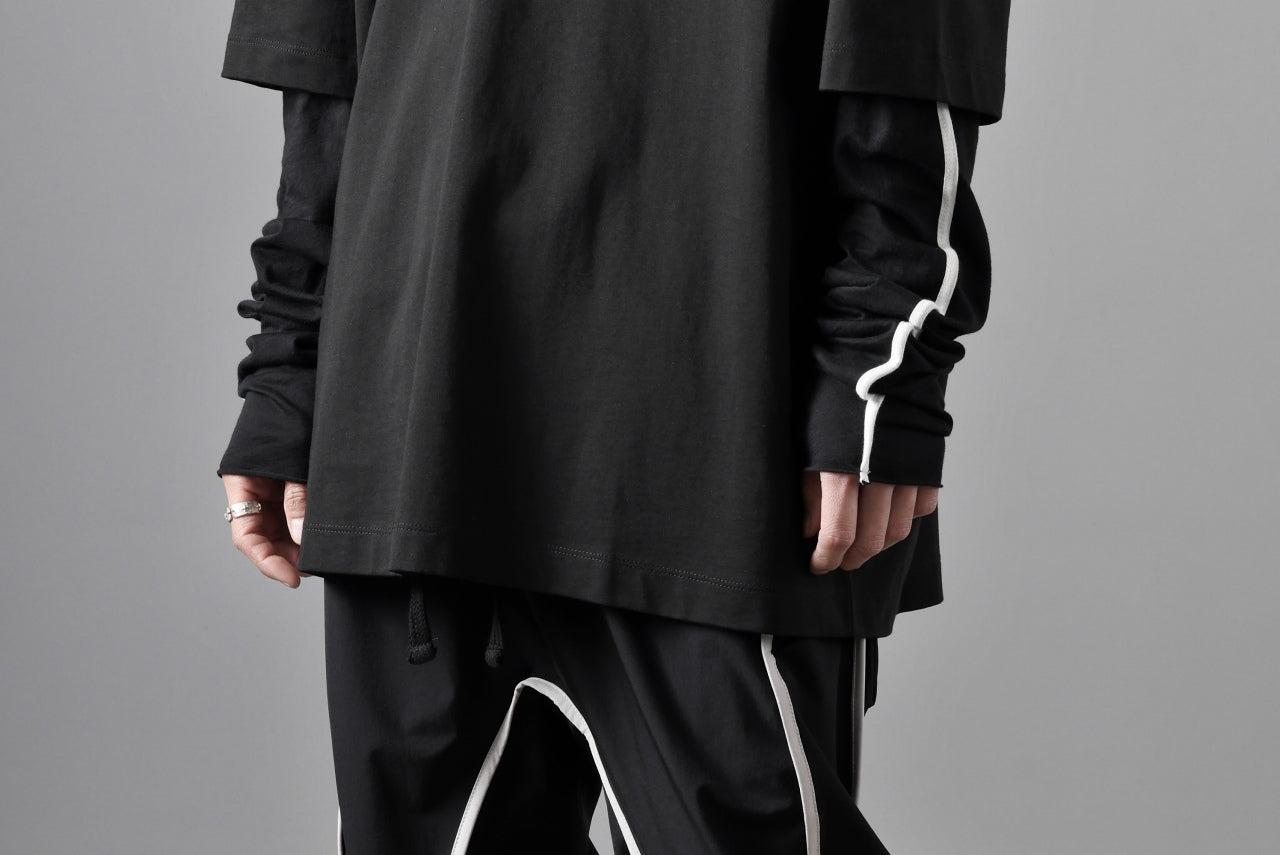 thom/krom OVERSIZED LAYER PIPING SLEEVE TEE / COTTON JERSEY (BLACK)
