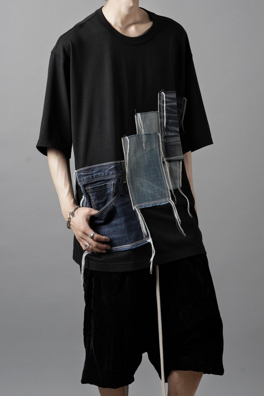 画像をギャラリービューアに読み込む, OBLADI POCKET JEANS PATCHWORK T SHIRT (BLACK)