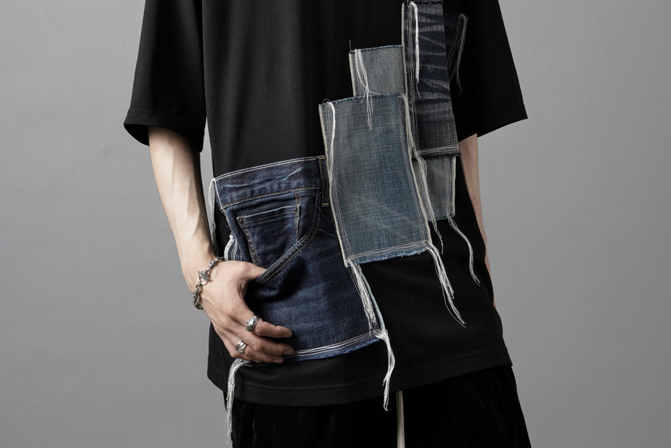 画像をギャラリービューアに読み込む, OBLADI POCKET JEANS PATCHWORK T SHIRT (BLACK)