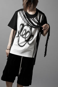 画像をギャラリービューアに読み込む, OBLADI TWO LAYER FRINGE CUT T SHIRT WITH AIRBRUSH PAINT (BLACK)
