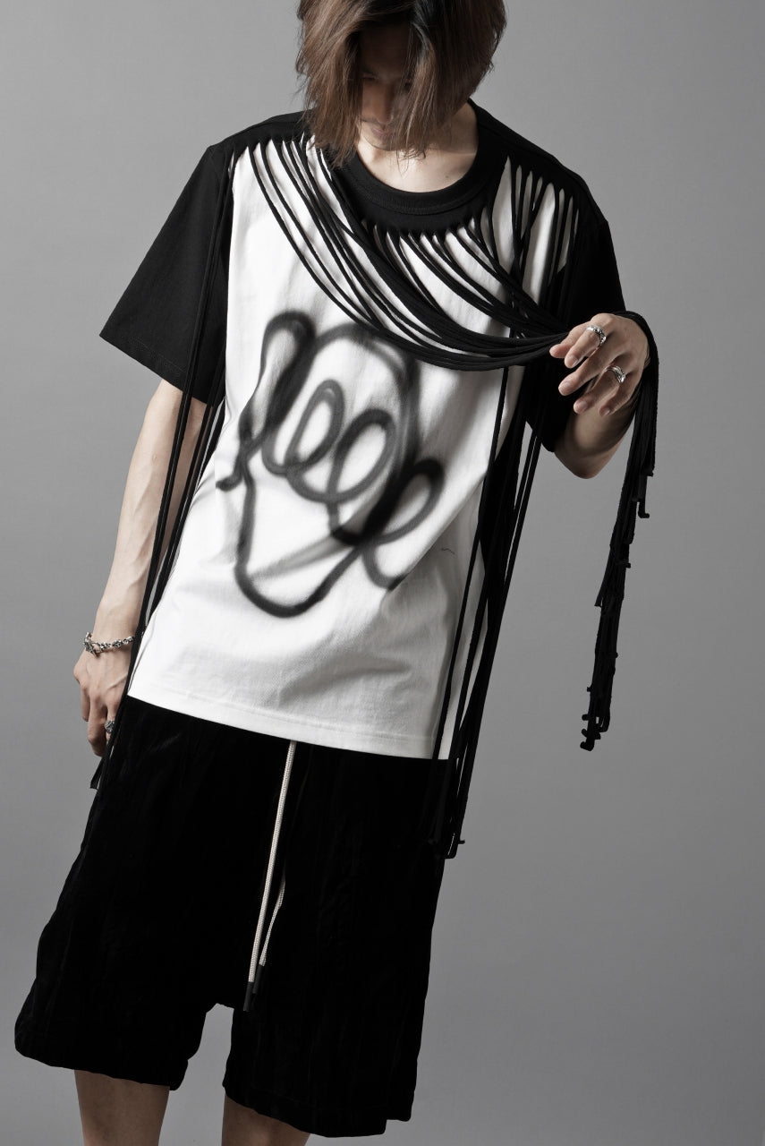 画像をギャラリービューアに読み込む, OBLADI TWO LAYER FRINGE CUT T SHIRT WITH AIRBRUSH PAINT (BLACK)