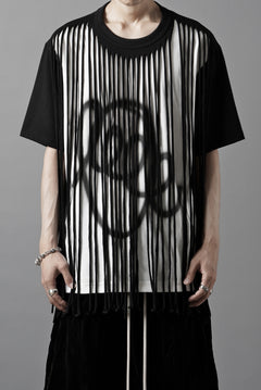 画像をギャラリービューアに読み込む, OBLADI TWO LAYER FRINGE CUT T SHIRT WITH AIRBRUSH PAINT (BLACK)